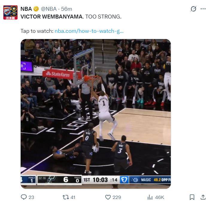 头撞篮板空接+追身火锅！文班亚马25+8+4断5帽统治攻防外星人真猛